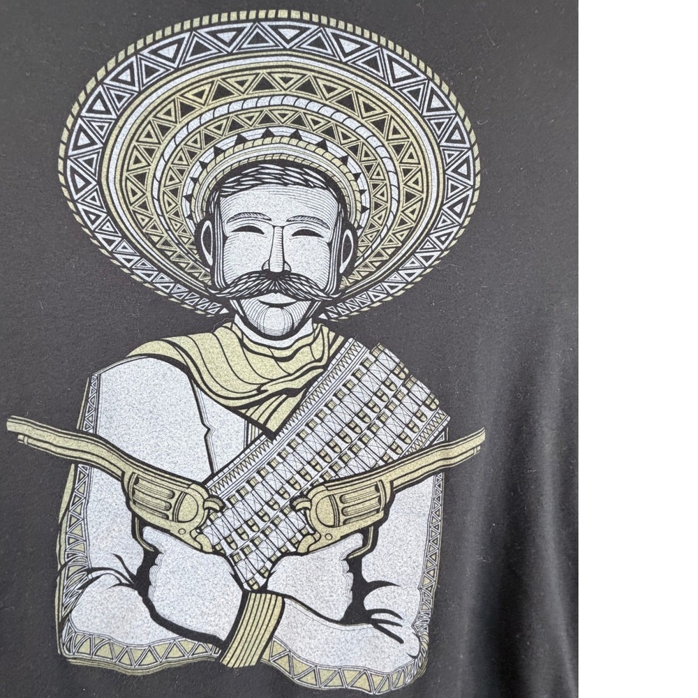 Curbside Clothing 2XL Black Graphic Tee Mexican Revolutionary Sombrero Shirt